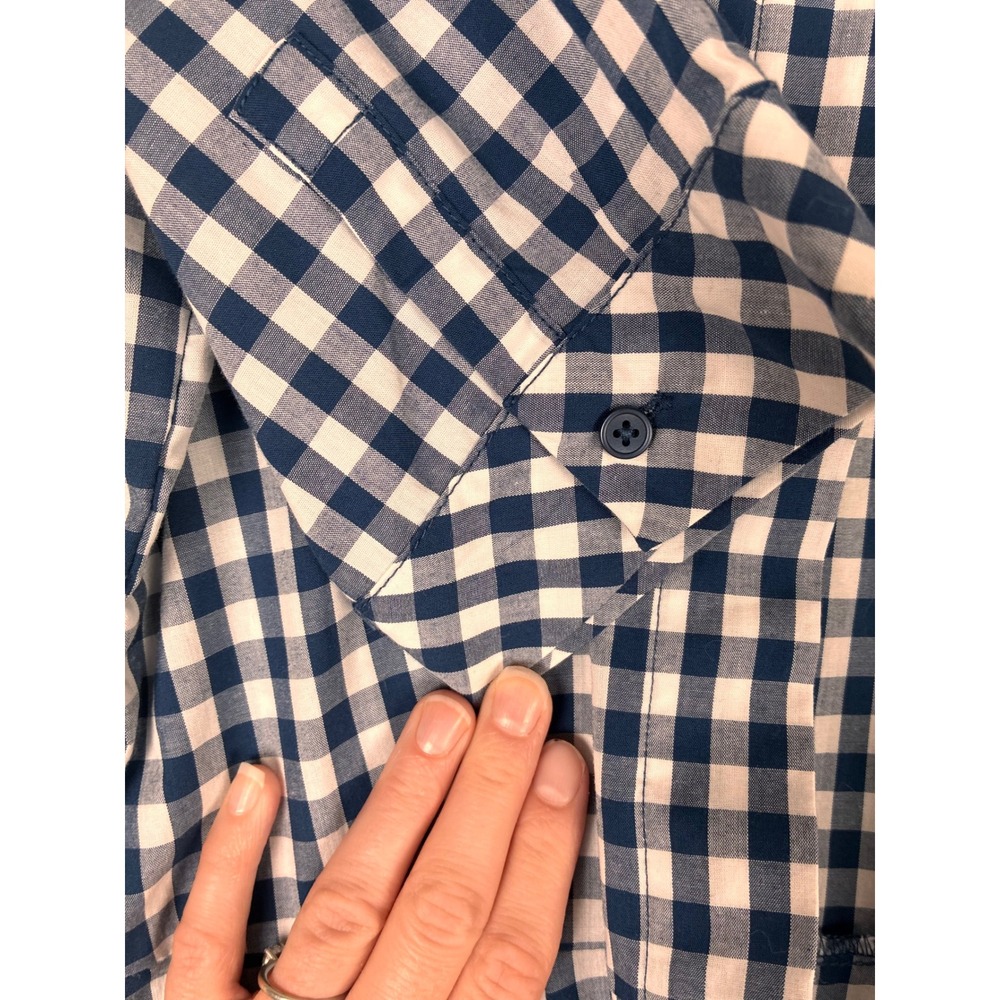 Calvin Klein Shirt Dress Midi Navy Gingham Tiered Short Sleeve Size 6 Picnic - Picture 6 of 12